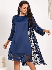 preiswerte abendkleider-Damen Spitzenkleid Spitze 3/4 Ärmel Formal Blau