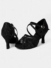 economico Scarpe per balli latini-scarpe da ballo latino con tacchi da donna con strass e morbida suola in pelle scamosciata – scarpe da ballo aperte con glitter per matrimoni e occasioni speciali