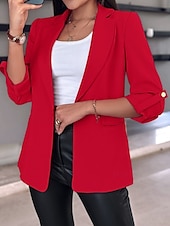 economico Blazer e Completi-Per donna Giacca Formale Pulsante Liscio Casual / quotidiano Di tendenza Standard Capispalla Manica lunga Autunno Nero S