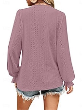 olcso Csipkés felsők-Női Ing Blúz Tömör szín Alap Alkalmi Hosszú ujj V-alakú Normál felsők Napi Csipke Fűzőlyuk Világoszöld Arcpír rózsaszín Ősz Tél