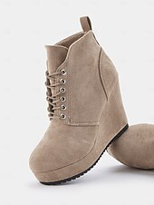 cheap Ankle Boots-Women&#039;s Faux Suede Wedge Ankle Boots with Lace-Up Design - Comfortable Platform Boots for Casual and Everyday Wear