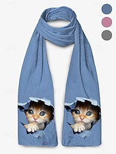cheap Women&#039;s Scarves-Women&#039;s Soft Blue Cat Print Scarf – Adorable Peekaboo Kitten Design, Cozy and Cute Accessory for Cat Lovers