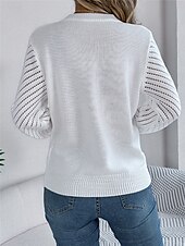 economico Colori solidi-Per donna Felpa Pullover Maglione Informale Morbido Colore puro A coste Girocollo Traforato Lavorato a maglia Manica lunga Top regolari Maglia Esterno Giornaliero Fine settimana Bianco Arancione