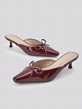 olcso Női papucsok és klumpák-női bordó lakk műbőr öszvérek masnival - elegáns felcsúsztatható sarkú hegyes orrral az elegáns ruhákhoz