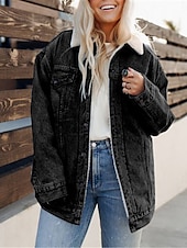 billige Puffer og Parka-Dame Fleece-jakke Teddyfrakk Denimjakker Hold Varm Pustende Lomme Fleece Lined Fritid عادي Feriereise Gate Dagligdagstøy Ut på byen Enkeltkneppet Normal Aftæpning Normal Langermet Yttertøy Svart Bl