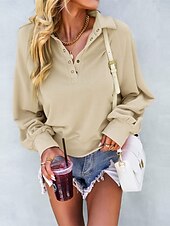 billige Teksturert hettegensere og sweatshirt-Dame عادي Fritid Langermet Rullekrage Crop Tops Gate Hverdag Knapper Rosa Grønn Beige Høst Vinter