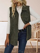 billiga Väst-Dam Väst Utomhus Gata Dagliga kläder Höst Vinter Normal Täcka Normal Håller värmen Andningsfunktion Stylish Ledigt Jacka Ärmlös Ensfärgat Med fickor Armégrön