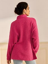 preiswerte Damenpullover-Rollkragenpullover aus Rippstrick mit Wollmischung, überschnittenen Schultern und Fledermausärmeln