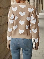 abordables Motifs graphiques et détails-Femme Pull Chandail Pull Décontractées Flexible Cœur A côtes Col Ras du Cou Tricoté manche longue Hauts réguliers Tricoter Extérieur du quotidien Fin de semaine Rose Claire Fuchsia Automne Hiver