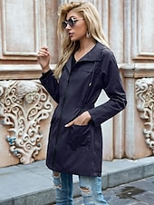 abordables Manteaux &amp; trenchs-Veste décontractée Femme Plein Air Usage quotidien mode Décontractées Full Zip Normal Manteau Noir Gris clair Vert Automne Hiver fermeture Éclair Col rabattu Ample S M L XL XXL