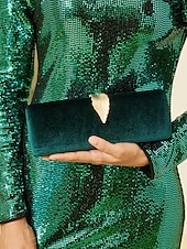 voordelige Clutches &amp; Avondtasjes-dames fluwelen clutch met gouden veeraccent en kettingband - elegante avondtas voor formele evenementen en feesten