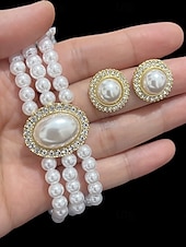 abordables Día de San Valentín-Conjunto de gargantilla de perlas vintage para mujer con colgante de diamantes de imitación: elegante joyería de perlas en capas para bodas y eventos formales