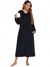 cheap Women&#039;s Onesies-Women&#039;s Pajamas Pure Color Fashion Simple Home Fleece Warm Long Sleeve Robe Top Fall Winter Home Outfits