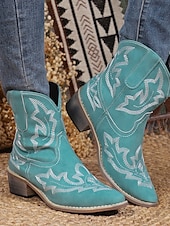 billiga Cowboy &amp; Western Boots-Dam Stövlar Cowboystövlar Utomhus Semester Dagligen Ankelstövlar Broderad Platt klack Rundtå bohemliv Semester Vintage Imitationsläder Elastiskt band Svart Röd Grön