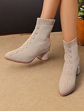 abordables Botines-Botines tipo calcetín de mujer en color beige con tacón de bloque metalizado: tejido de punto elástico y diseño moderno para looks casuales y elegantes