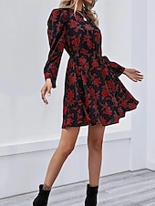 cheap Casual Floral Dresses-Women&#039;s Floral Crew Neck Maxi Dress Long Sleeve Spring Fall