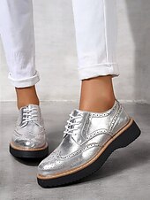 economico Scarpe oxford da donna-scarpe brogue oxford rosa metallizzato da donna con punta a coda di rondine, scarpe casual eleganti con lacci per feste ed eventi di moda
