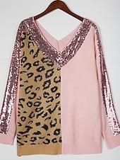 abordables Hauts habillés-Femme Pull Chandail Pull Décontractées Flexible Léopard A côtes Col V Tricoté manche longue Hauts réguliers Tricoter Extérieur du quotidien Fin de semaine Rose Claire Chameau Automne Hiver