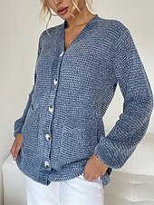 cheap Cardigans &amp; Outerwears-Women&#039;s Sweater Cardigan Casual Soft Pure Color Ribbed V Neck Buttons Pocket Knitted Long Sleeve Long Tops Knit Outdoor Daily Weekend Pink Blue Fall Winter