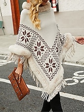 economico Felpe Pelosi-Per donna Felpa Pullover Maglione Coprispalle Informale Morbido Rombi A coste A collo alto Nappa Lavorato a maglia Bordo in pelliccia sintetica Manica a 3/4 Maglie lunghe Maglia Esterno Giornaliero