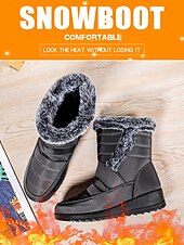 baratos Botas de neve e inverno-botas de neve femininas de inverno azul marinho com forro de pele sintética – botas quentes à prova d&#039;água e antiderrapantes