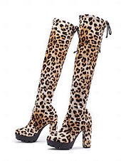baratos Botas com salto-botas plataforma femininas acima do joelho com salto alto grosso e fecho de cordão, estilo sexy na altura da coxa para baladas e festas