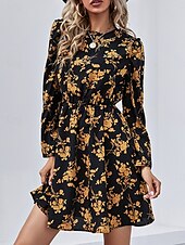 cheap Casual Floral Dresses-Women&#039;s Floral Crew Neck Maxi Dress Long Sleeve Spring Fall