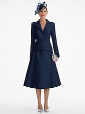 preiswerte Mit Jacke-Blazer Kleid Zweiteilig A-Linie Champagner Kleid Smoking Kleid Elegant V-Ausschnitt Tee-Länge Satin Lange Ärmel mit Uni-Farbe Derby Kleider 2025