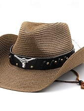 economico Cappelli da uomo-Per uomo Cappello di paglia Cappello da sole Cappello da cowboy Cappello Fedora Trilby Nero Bianco Corda di paglia Stile vintage Di tendenza 18esimo secolo Stato del Texas Giornaliero Festa a tema