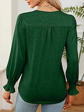cheap Plain tee-Women&#039;s Shirt Blouse Solid Color Basic Casual Long Sleeve Crew Neck Regular Tops Daily Black White Pink Green Fall Winter