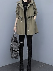 billige Trench Coats-Dame Frakk utendørs Gate Dagligdagstøy Høst Vinter Normal Frakk Normal Hold Varm Pustende Stilfull Fritid Jakker Langermet عادي Striper og rutete Med lommer Svart Militærgrønn Blå