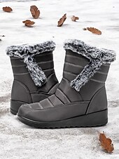baratos Botas de neve e inverno-botas de neve femininas de inverno azul marinho com forro de pele sintética – botas quentes à prova d&#039;água e antiderrapantes