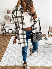 abordables Vestes chemise-Veste décontractée Femme Extérieur Plein Air Usage quotidien mode Décontractées Avec poches Imprimer Normal Manteau Blanche Rose Claire Abricot Automne Hiver Boutonnage Simple Col rabattu Standard S