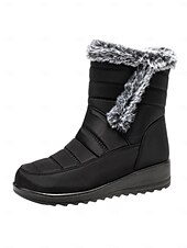 baratos Botas de neve e inverno-botas de neve femininas de inverno azul marinho com forro de pele sintética – botas quentes à prova d&#039;água e antiderrapantes