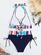 abordables Bikini-Femme Maillots de Bain Bikinis Maillot de bain Vacances Drapeau Rayé Sans Bretelles Maillots de bain