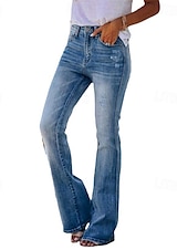 abordables Pantalones-Mujer Normal Vaqueros Timbre Ropa de calle Elegante Longitud total Media cintura Color sólido Moda Confortable Transpirabilidad Al Aire Libre Microelástico Oficina Calle Casual Azul Piscina Primavera