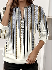 abordables Arte y Diseño Tops-Suéter de mujer con cremallera en el cuello gráfico moda diaria impresión casual cuello redondo de manga larga micro-elástico otoño invierno confort transpirable tejido suave