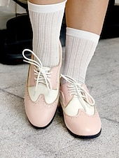 baratos década de 1950-Sapatos oxford vintage femininos de dois tons - brogue rosa e branco com cadarço e salto baixo para um estilo retrô e uso diário