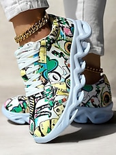 voordelige Damessneakers-kleurrijke grafische print sneakers voor dames – trendy lichtgewicht veterschoenen met zachte zool