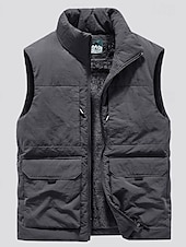 levne Gilety-Pánské Rybářská vesta Denní Na běžné nošení Jaro &amp; podzim Kapsy Polyester Pohodlné Pevná barva Zip Stojáček Černá Khaki Tmavomodrá Tmavě šedá Vesta