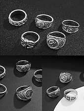 preiswerte Herrenschmuck-Herrenringset aus Silberlegierung im Vintage-Stil mit geometrischen und eingravierten Mustern – Retro-Modeaccessoires für den Alltag