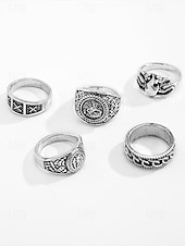 preiswerte Herrenschmuck-Herrenringset aus Silberlegierung im Vintage-Stil mit geometrischen und eingravierten Mustern – Retro-Modeaccessoires für den Alltag