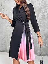 preiswerte Einfaches Kleid-Damen Casual kleid Minikleid Patchwork Elegant Brautkleider schlicht Kargen Langarm Schwarz Farbe