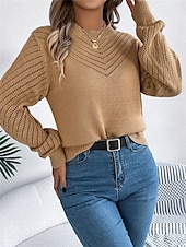 economico Colori solidi-Per donna Felpa Pullover Maglione Informale Morbido Colore puro A coste Girocollo Traforato Lavorato a maglia Manica lunga Top regolari Maglia Esterno Giornaliero Fine settimana Bianco Arancione