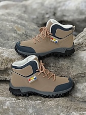 economico Stivali di neve e inverno-scarponi da trekking da donna color cuoio con fodera in pile, design impermeabile e suola robusta, ideali per trekking con tempo freddo e avventure invernali