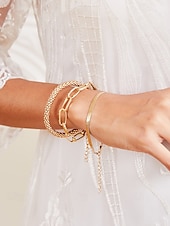 economico Accessori da donna-set di bracciali alla moda color oro da donna: catena spessa, elegante catena a serpente e bracciale rigido strutturato per un look a strati elegante