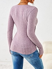 preiswerte Einfache Blusen-Damen Hemd Bluse Patchwork Knöpfe Einfarbig Basic Lässig Langarm V Ausschnitt Normale Oberteile Täglich Blau Rosa Herbst Winter