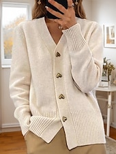 economico Cardigan e capispalla-maglione rosa da donna San Valentino cardigan maglione giacca scollo a V maglia bottone lavorato a maglia primavera autunno quotidiano festa uscita carino quotidiano morbido manica lunga colore puro