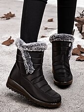 baratos Botas de neve e inverno-botas de neve femininas de inverno azul marinho com forro de pele sintética – botas quentes à prova d&#039;água e antiderrapantes