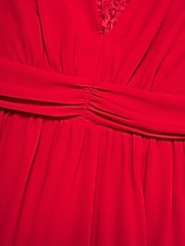 economico Abiti per le feste-abito lungo da festa in chiffon rosso e pizzo con scollo a V